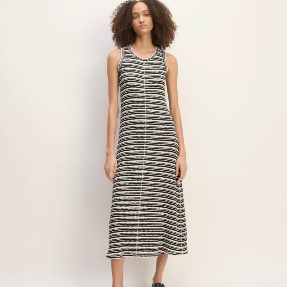 Everlane Black and White Striped Midi Dress